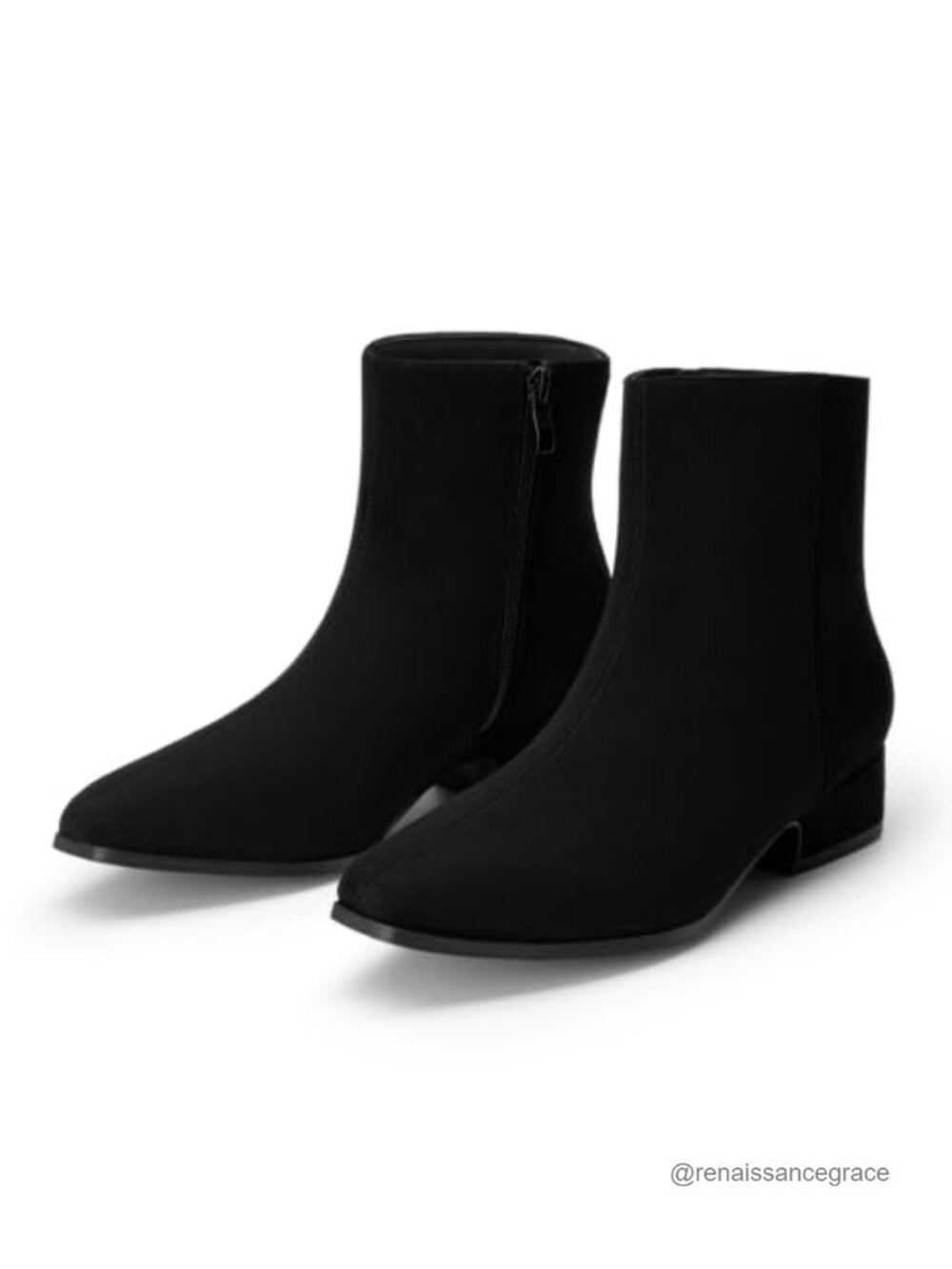 Women's Chunky Low Heel Square Toe Ankle Boots with Side Zipper
